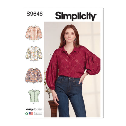 Simplicity S9646 sewing pattern envelope showing top designs