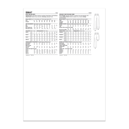 Simplicity sewing pattern S9647 envelope showing misses' skirts and trousers