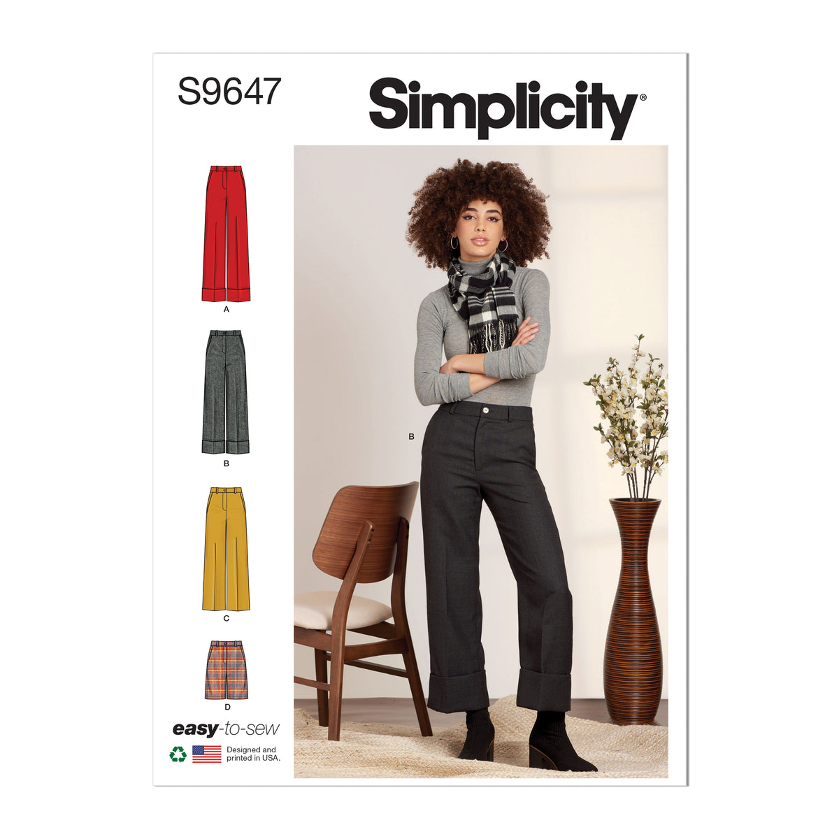 Simplicity sewing pattern S9647 envelope showing misses' skirts and trousers