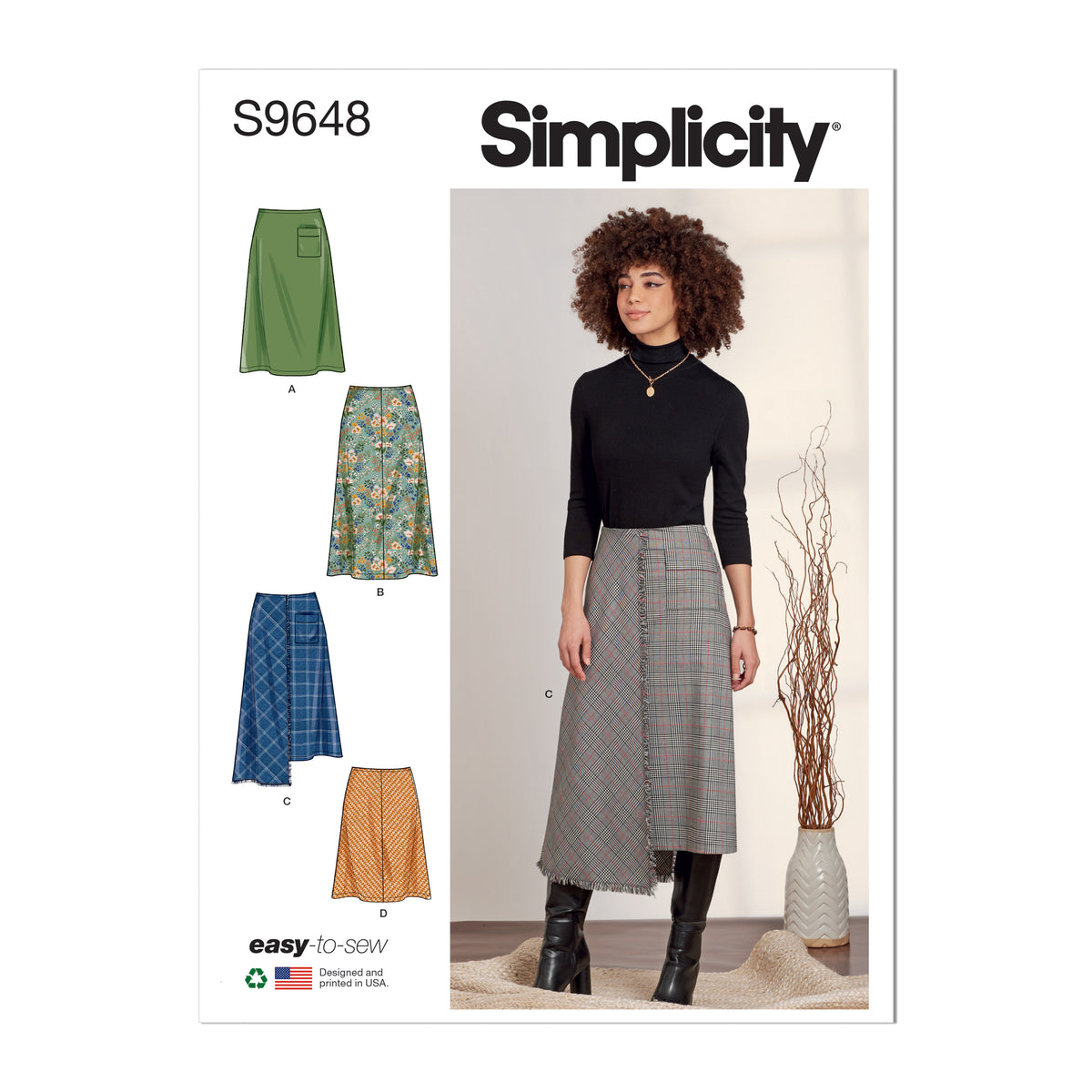 Simplicity sewing pattern S9648 envelope showing misses' skirts and trousers