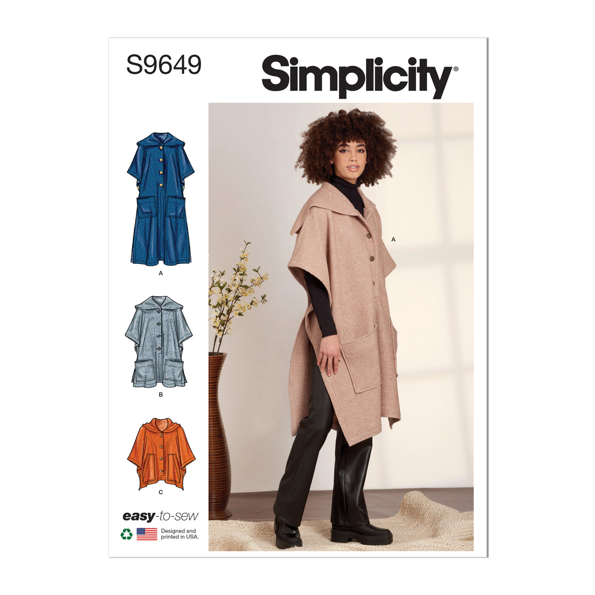 Simplicity sewing pattern S9649 envelope showing misses' jackets and coats