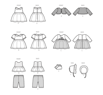 Simplicity sewing pattern S9660 envelope showing baby doll clothes