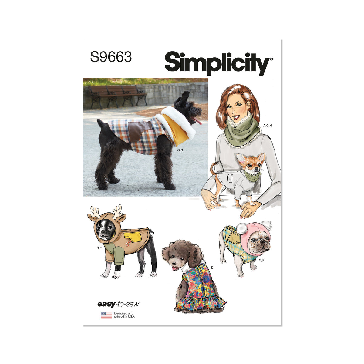 Simplicity sewing pattern S9663 envelope showing pet clothes