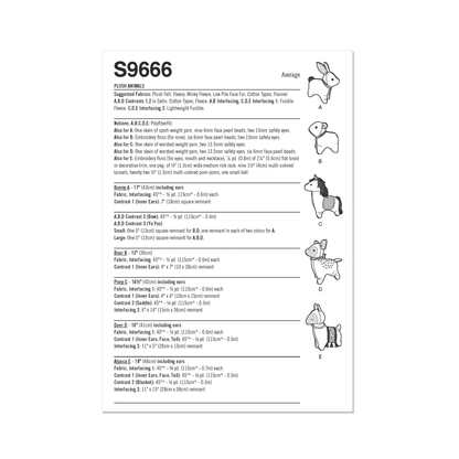Simplicity sewing pattern S9666 envelope showing plush animal toys