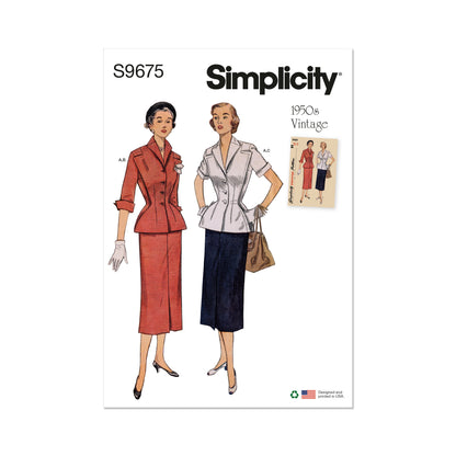 Simplicity sewing pattern S9675 envelope showing misses' vintage 1950s two-piece
