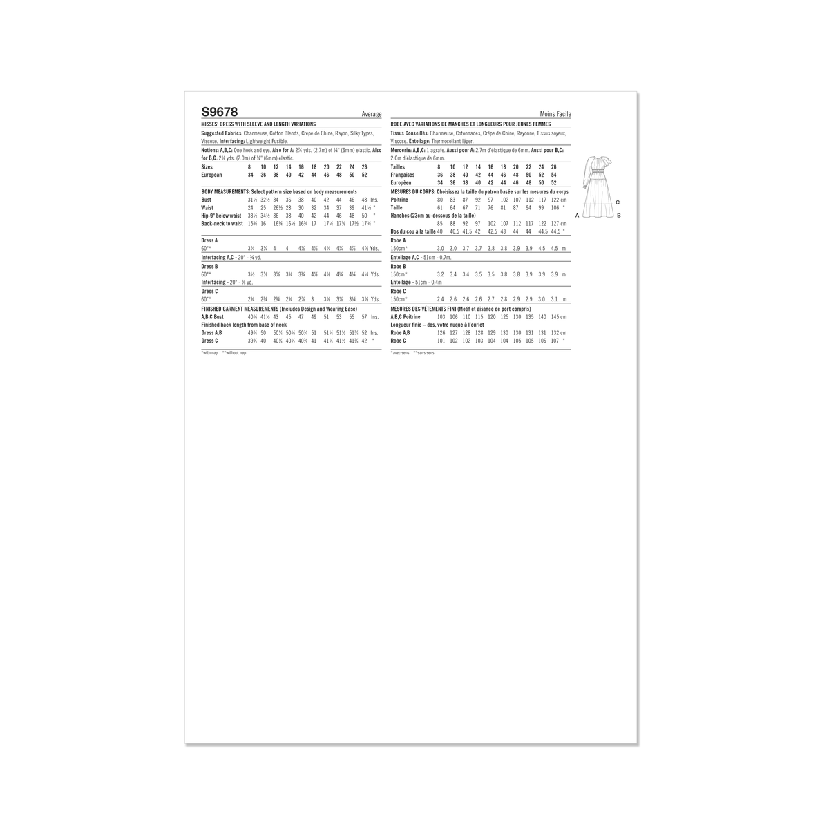 Simplicity sewing pattern S9678 envelope showing misses' dress