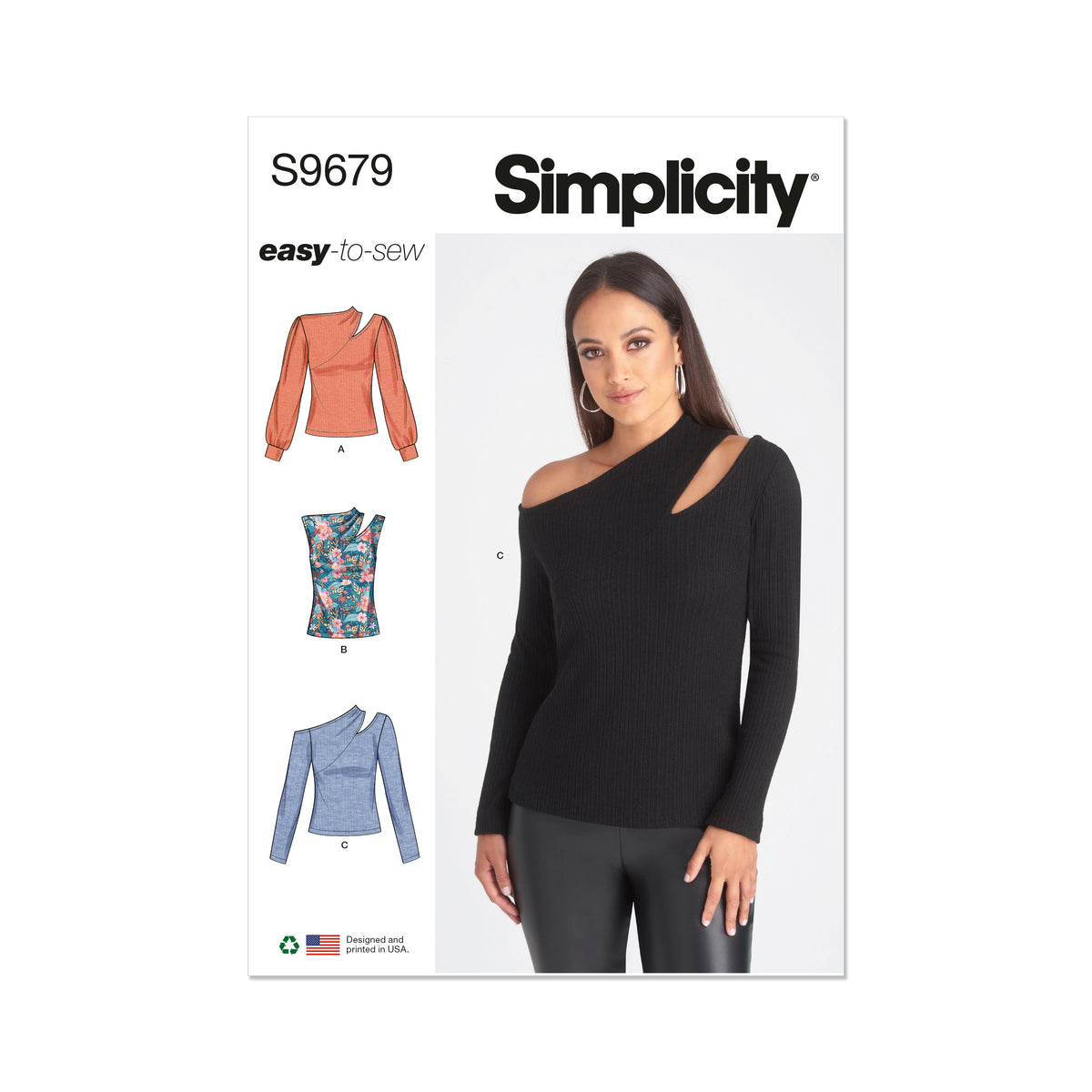 Simplicity sewing pattern S9679 envelope showing misses' tops and vests
