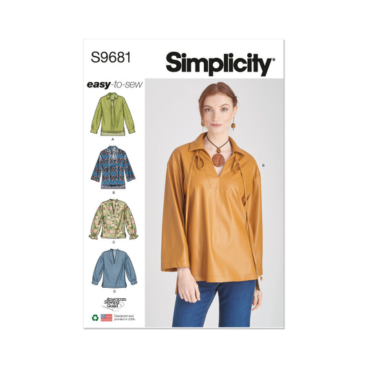 Simplicity sewing pattern S9681 envelope showing plus size pull-over tops