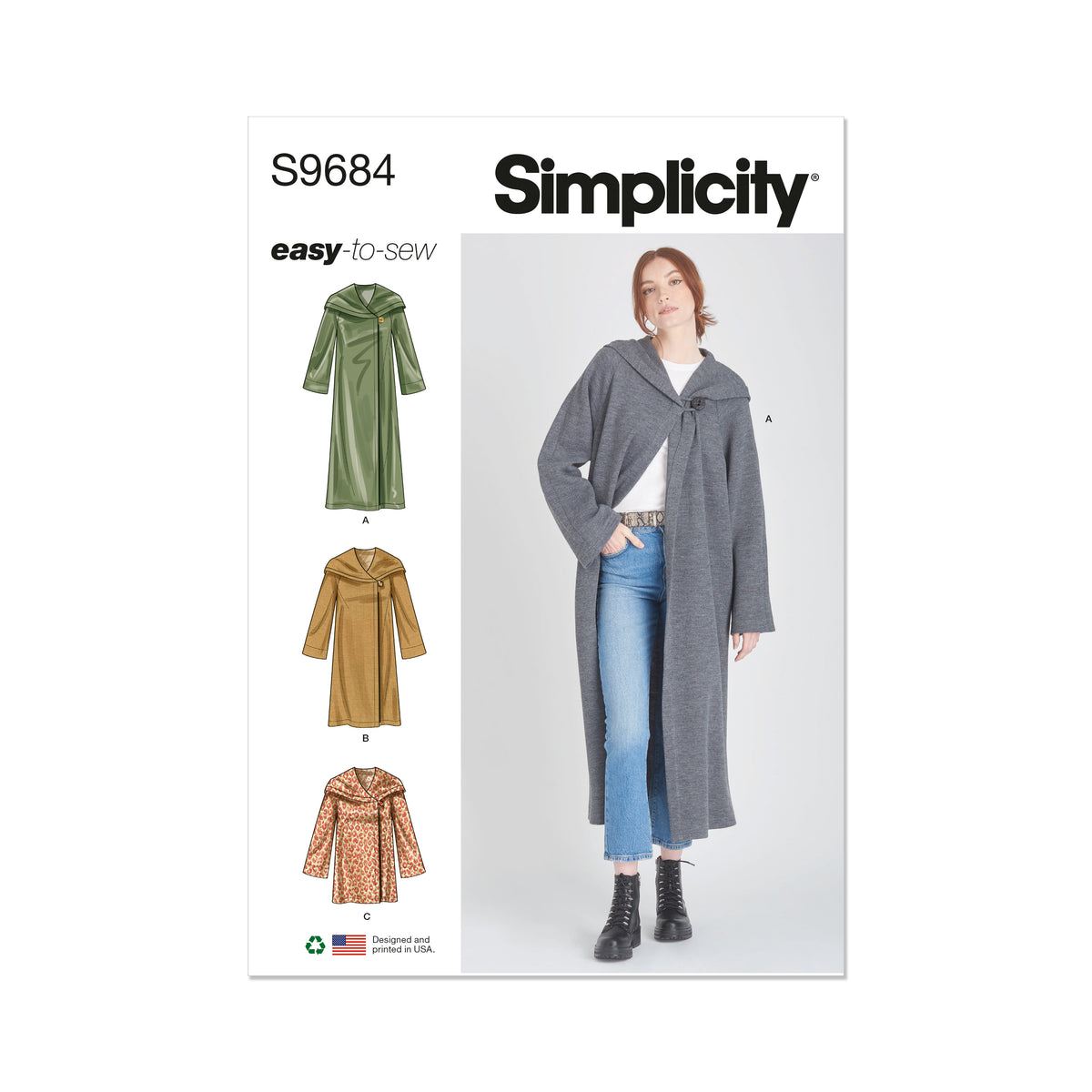 Simplicity sewing pattern S9684 envelope showing misses' relaxed jackets and coats