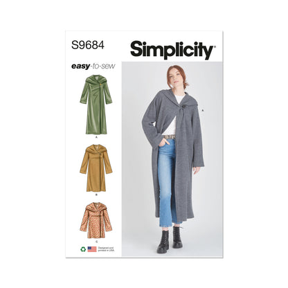 Simplicity sewing pattern S9684 envelope showing misses' relaxed jackets and coats