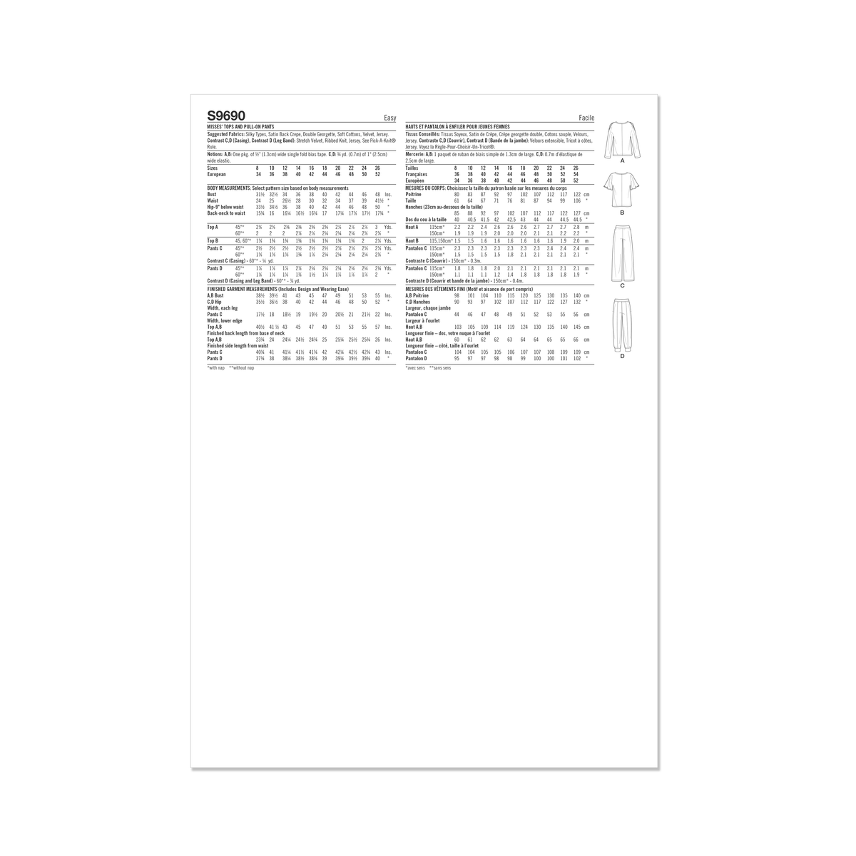 Simplicity sewing pattern S9690 envelope showing misses' casual wear