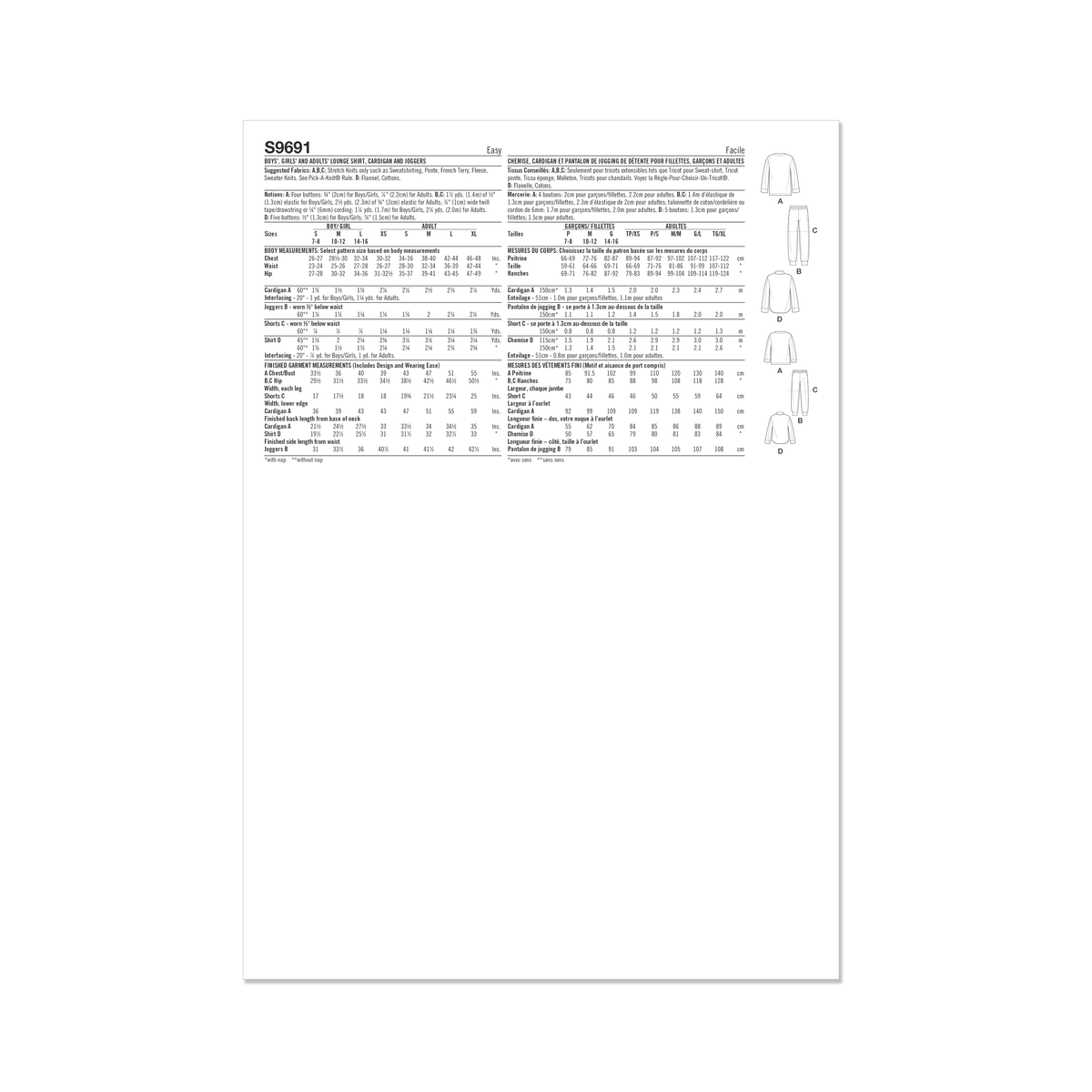 Simplicity sewing pattern S9691 envelope showing unisex sleepwear