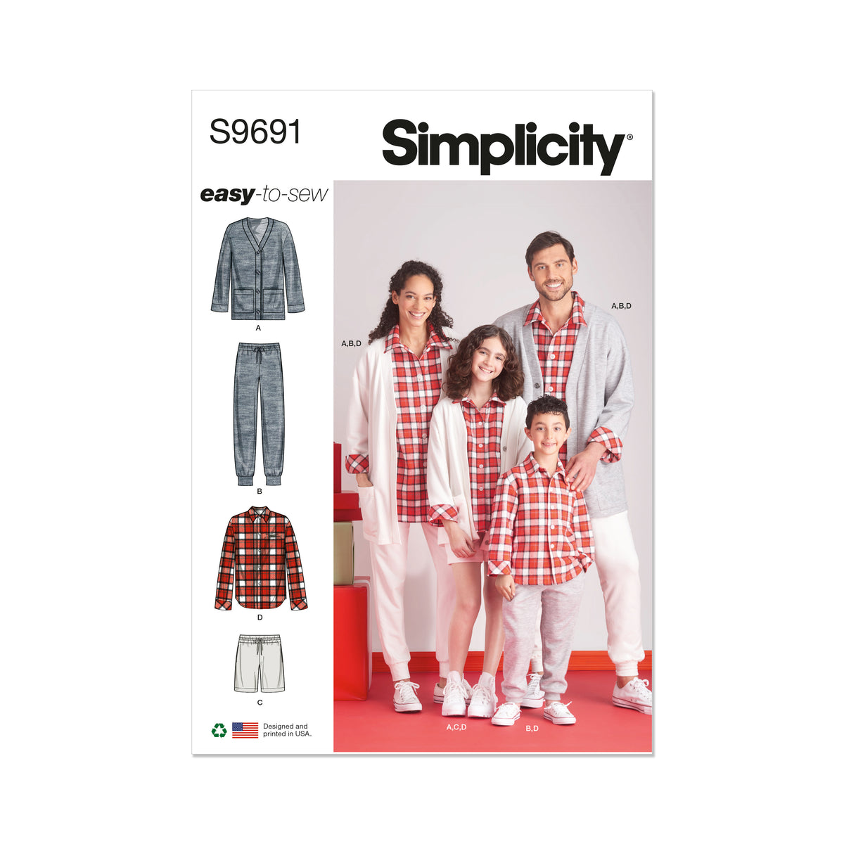 Simplicity sewing pattern S9691 envelope showing unisex sleepwear
