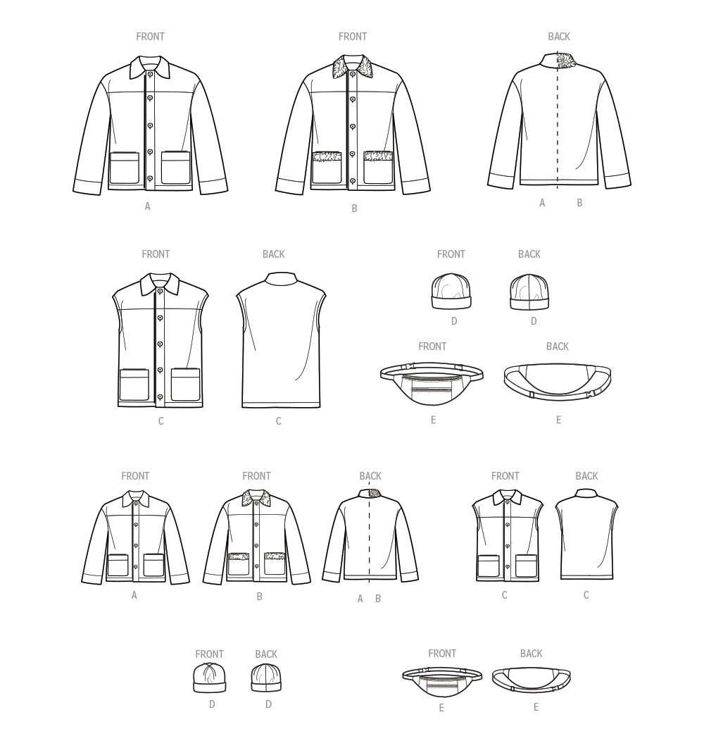 Simplicity S9694 sewing pattern envelope showing jacket, waistcoat, hat and bag set