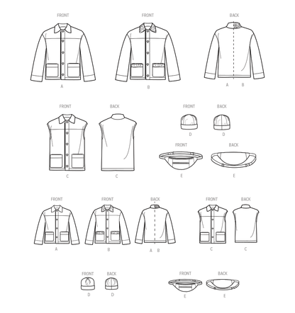Simplicity S9694 sewing pattern envelope showing jacket, waistcoat, hat and bag set