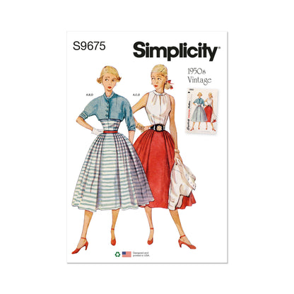Simplicity S9699 sewing pattern envelope showing vintage skirt, blouse and jacket