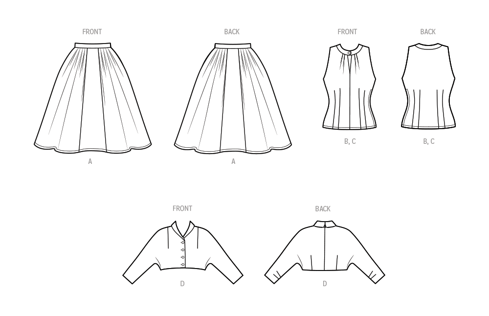 Simplicity S9699 sewing pattern envelope showing vintage skirt, blouse and jacket