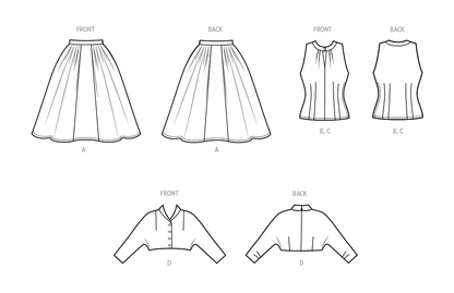 Simplicity S9699 sewing pattern envelope showing vintage skirt, blouse and jacket
