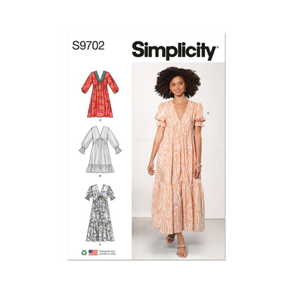 Simplicity S9702 sewing pattern envelope showing dress with side pockets