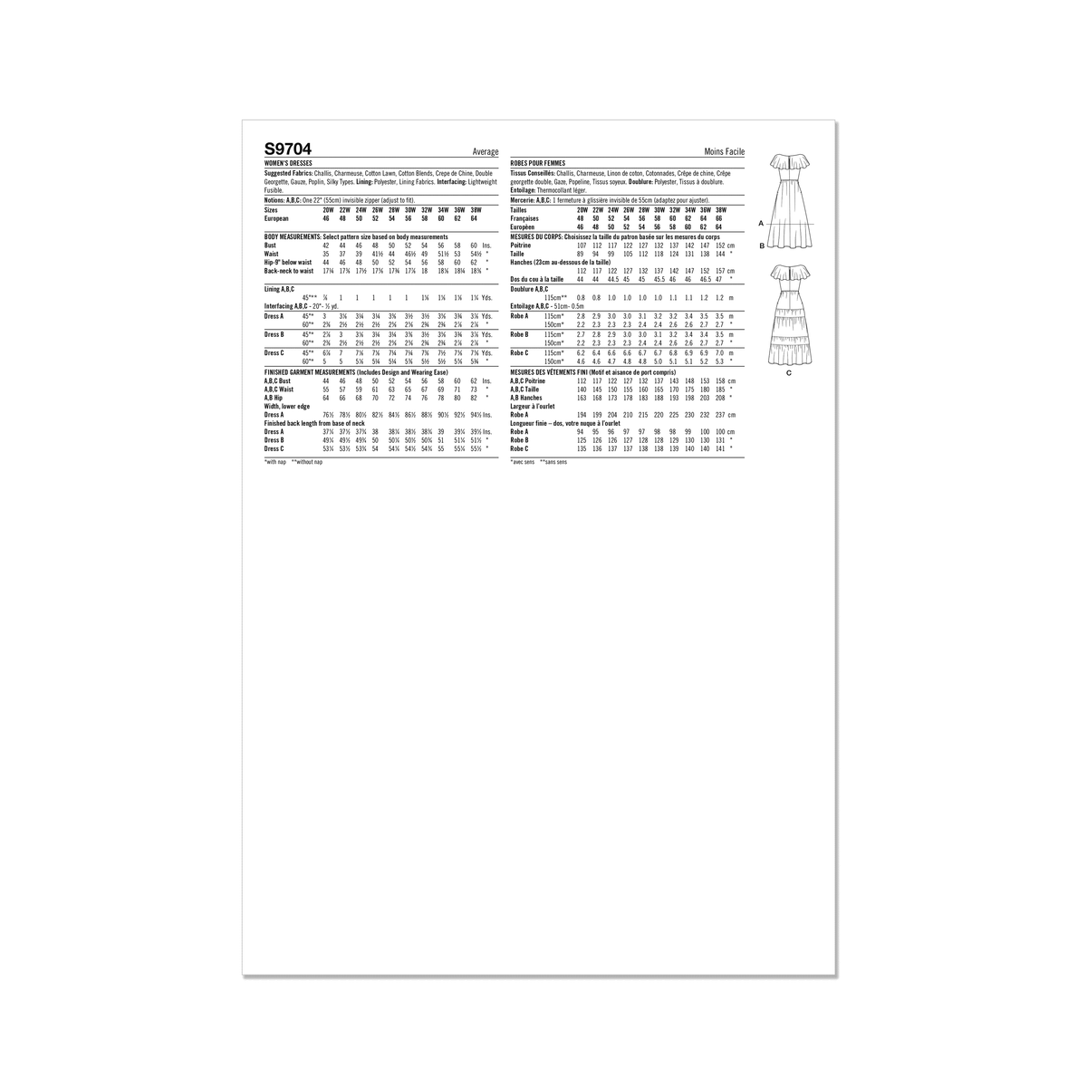 Simplicity S9704 sewing pattern envelope showing V-neck flounce dress