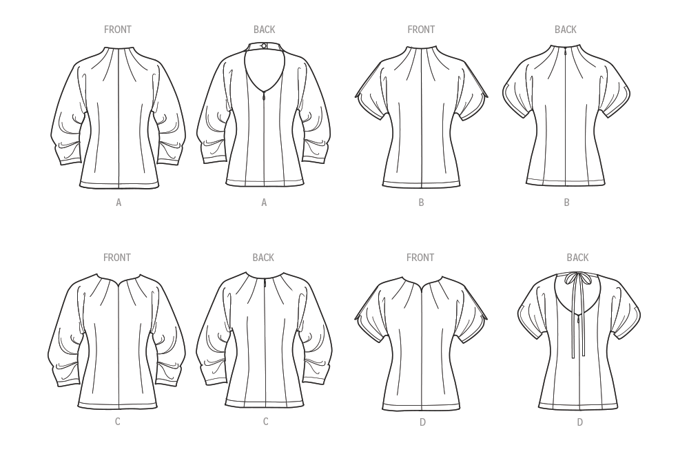 Simplicity S9705 sewing pattern envelope showing tops with an invisible back zip