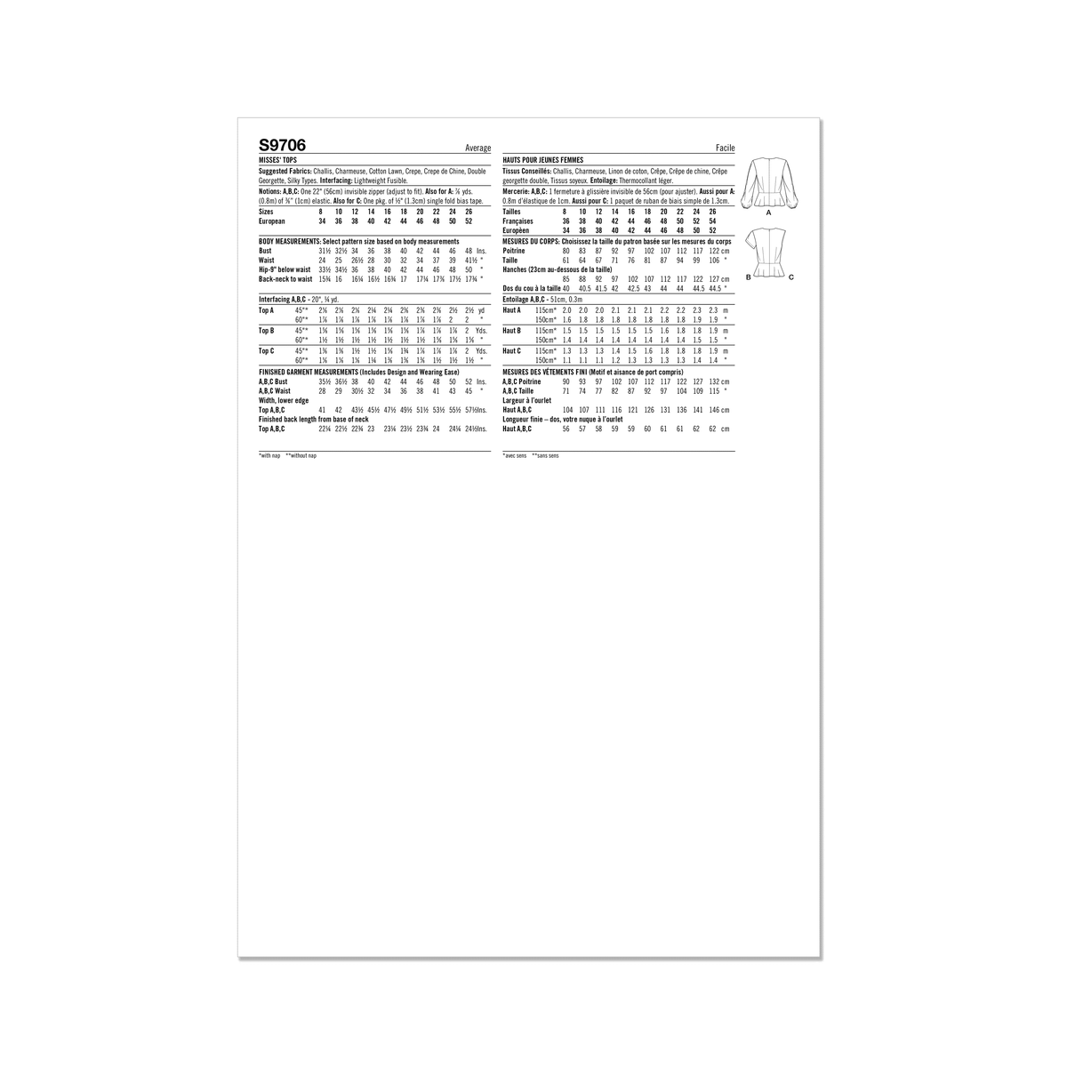 Simplicity S9706 sewing pattern envelope showing knot front tops