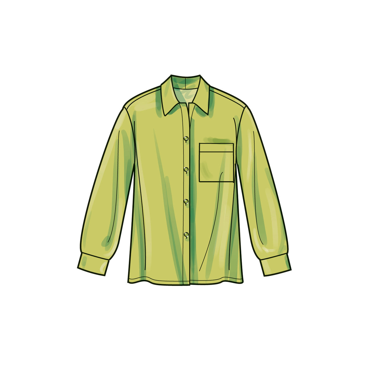 Simplicity S9707 sewing pattern envelope showing collared tops with buttoned cuffs