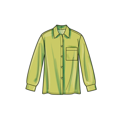 Simplicity S9707 sewing pattern envelope showing collared tops with buttoned cuffs