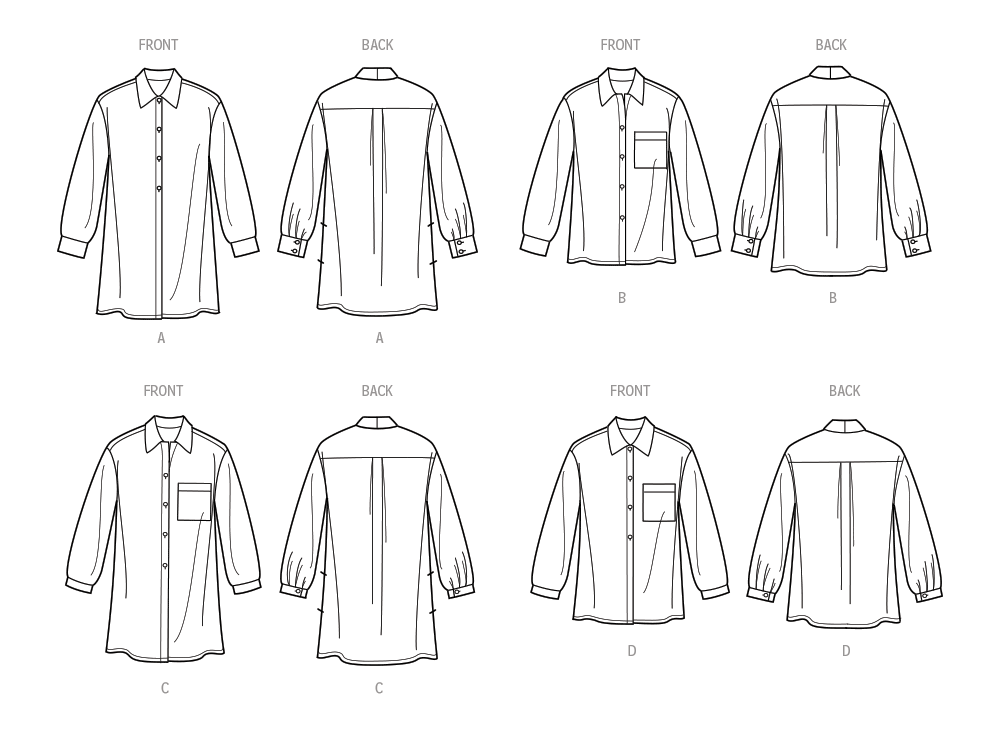 Simplicity S9707 sewing pattern envelope showing collared tops with buttoned cuffs