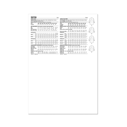 Simplicity S9708 sewing pattern envelope showing collared tops with buttoned cuffs