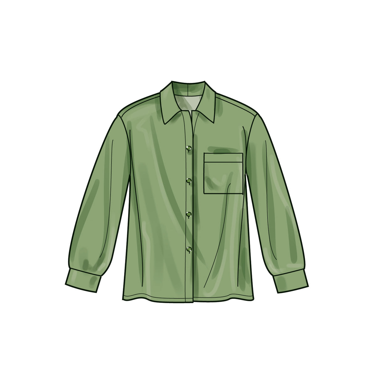 Simplicity S9708 sewing pattern envelope showing collared tops with buttoned cuffs