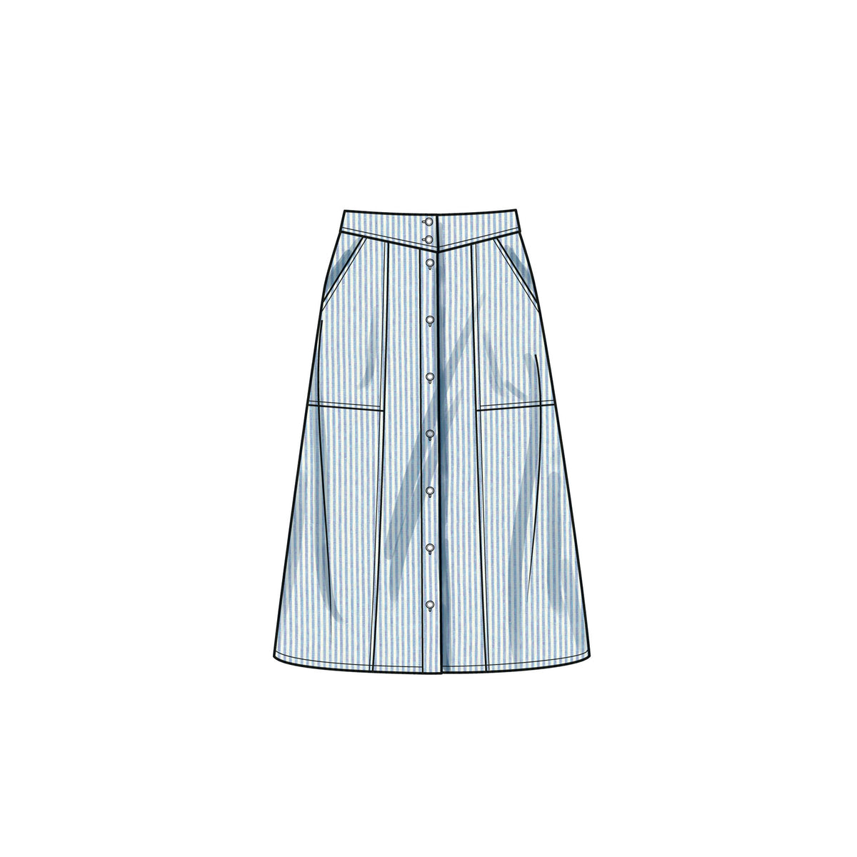 Simplicity S9710 sewing pattern envelope showing yoked skirts and trousers