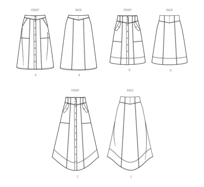 Simplicity S9710 sewing pattern envelope showing yoked skirts and trousers