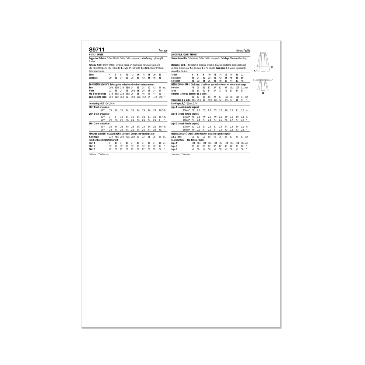 Simplicity S9711 sewing pattern envelope showing skirts and trousers with a contoured waistband