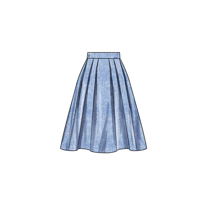 Simplicity S9712 sewing pattern envelope showing skirts and trousers with a contoured waistband