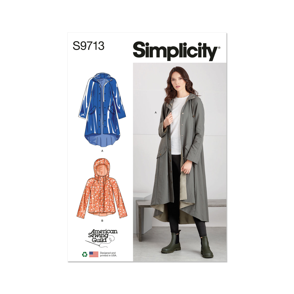 Simplicity S9713 sewing pattern envelope showing jacket with side seam pockets