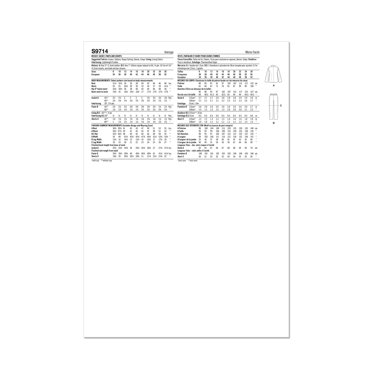 Simplicity S9714 sewing pattern envelope showing casual wear with a side tie