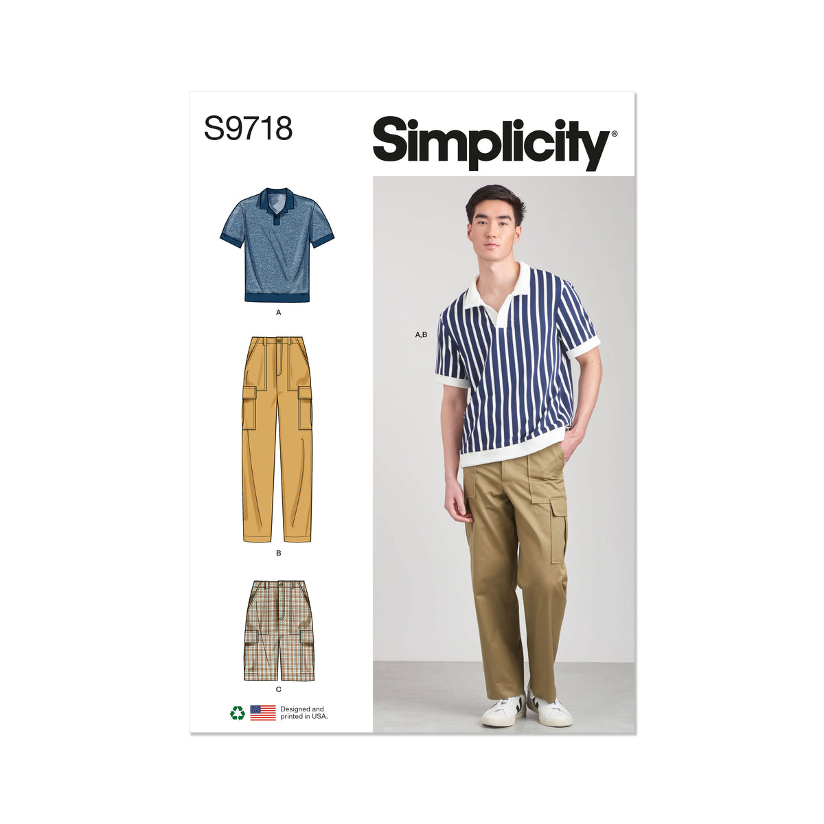 Simplicity S9718 sewing pattern envelope showing knit top with rib trim