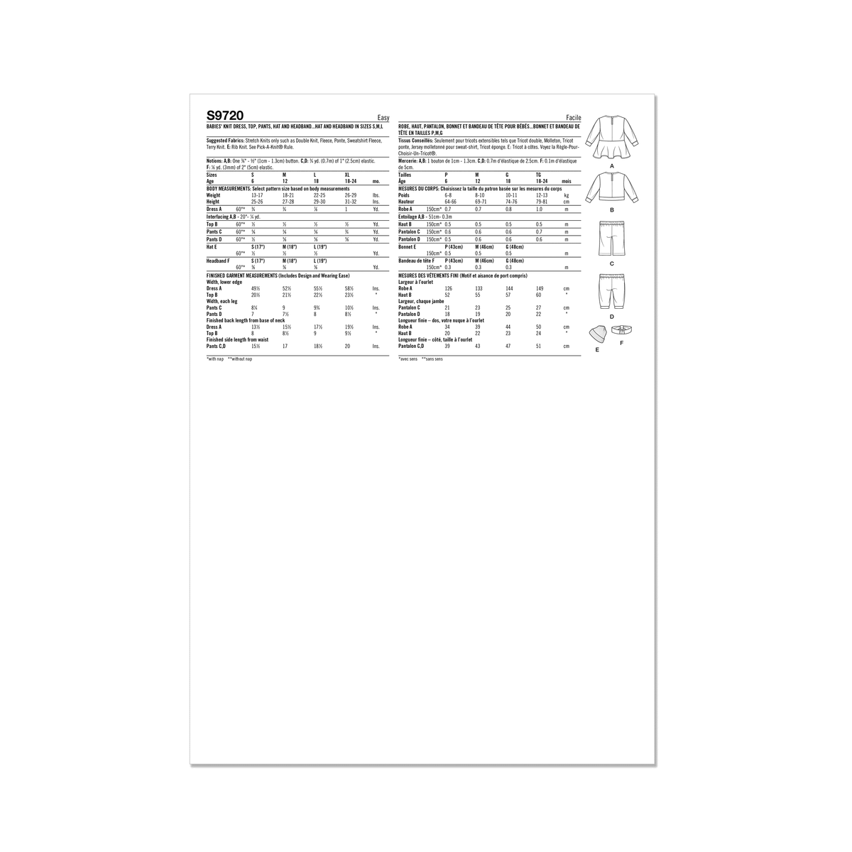 Simplicity S9720 sewing pattern envelope showing baby casual wear