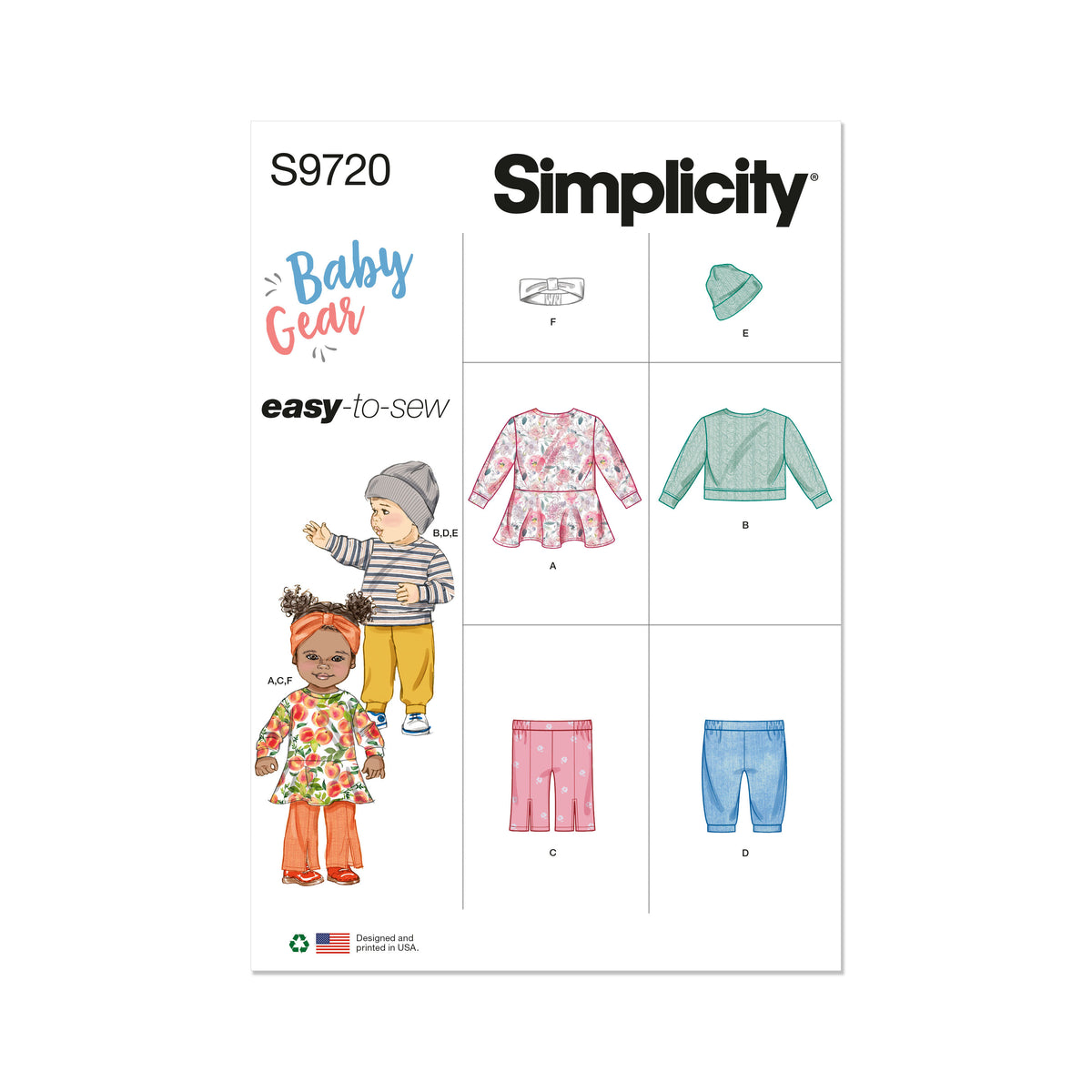 Simplicity S9720 sewing pattern envelope showing baby casual wear