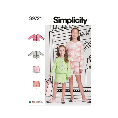 Simplicity S9721 sewing pattern envelope showing girls' casual wear
