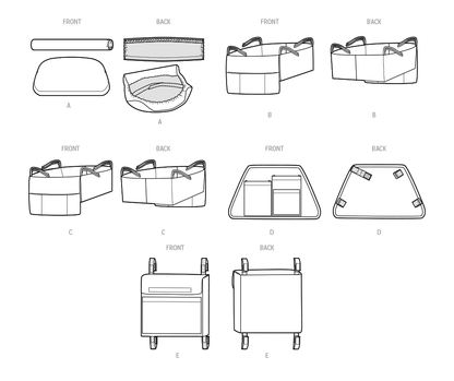 Simplicity S9725 sewing pattern envelope showing walker covers, bags and basket liners