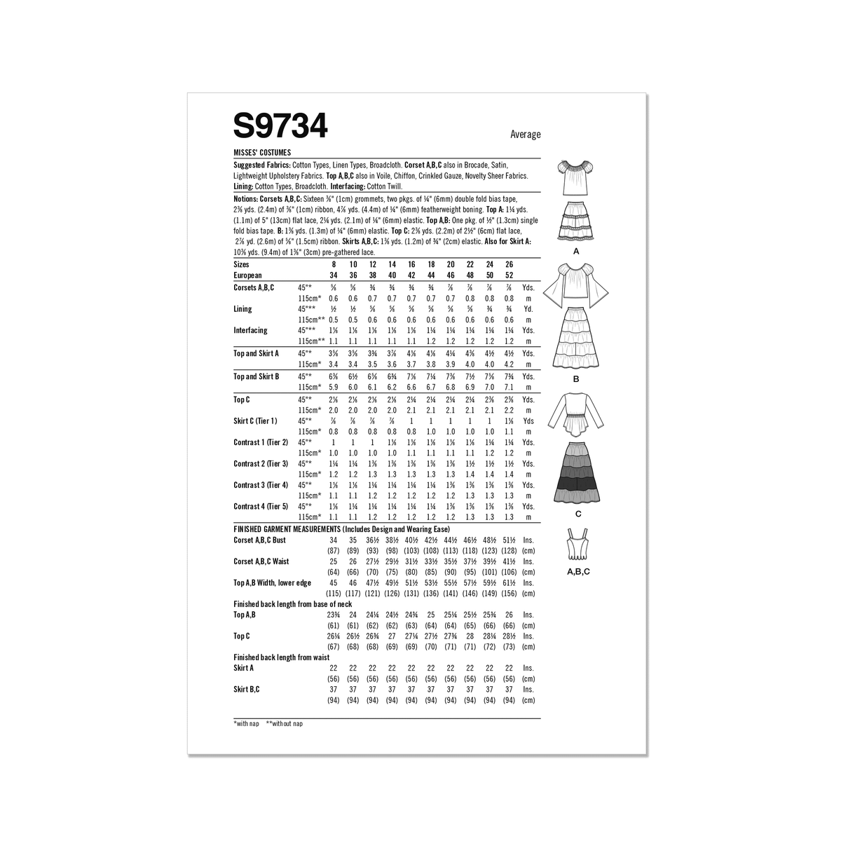 Simplicity S9734 sewing pattern envelope showing a women's fairycore costume