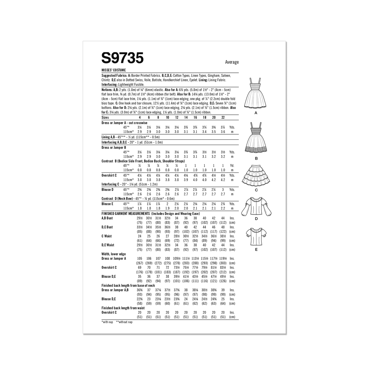 Simplicity S9735 sewing pattern envelope showing a women's costume