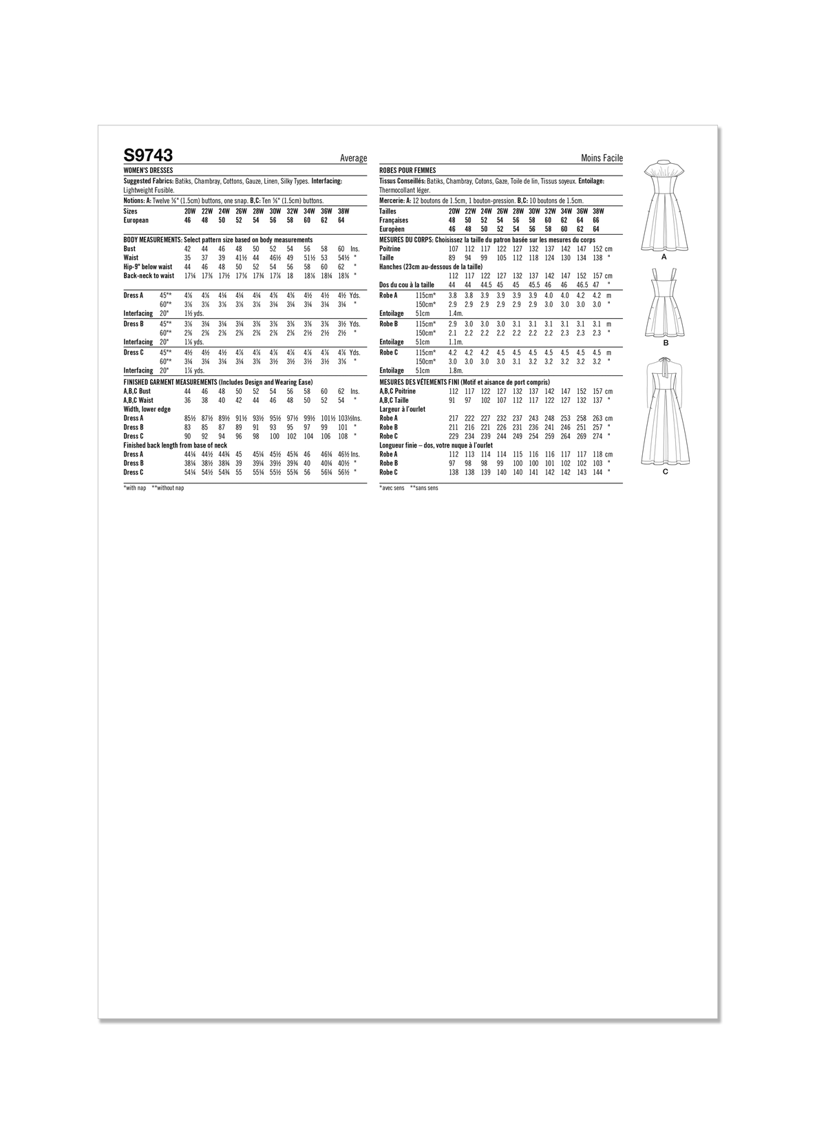 Simplicity S9743 sewing pattern envelope showing a plus size dress