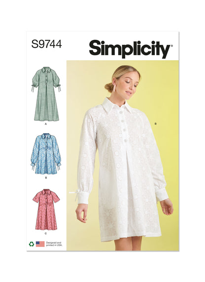 Simplicity S9744 sewing pattern envelope showing a women's dress
