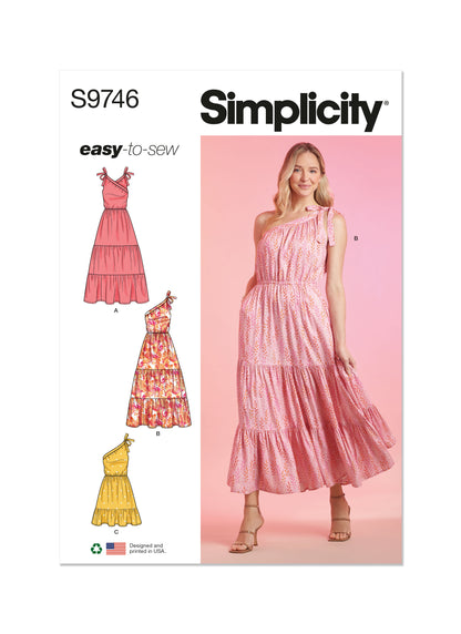 Simplicity S9746 sewing pattern envelope showing a women's dress