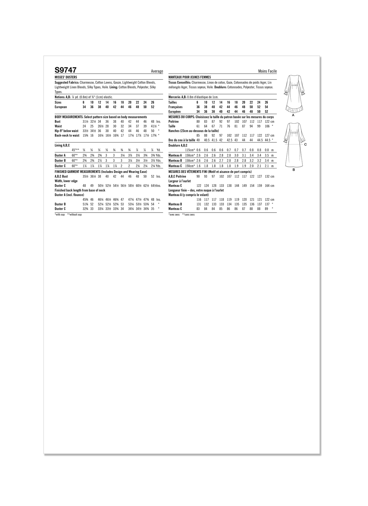 Simplicity S9747 sewing pattern envelope showing a women's top or vest