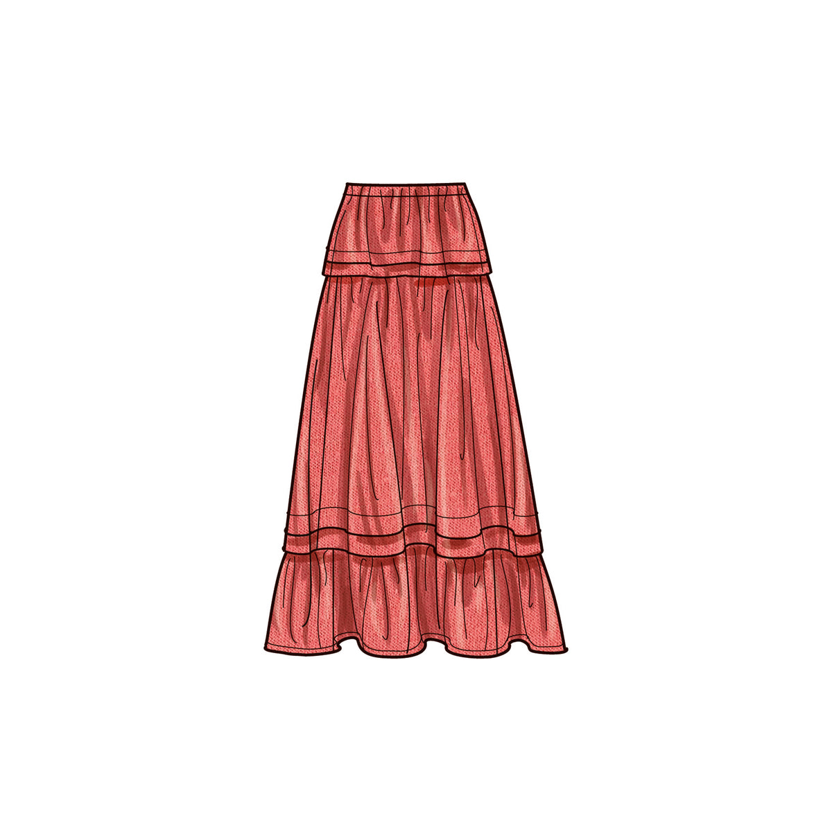 Simplicity S9750 sewing pattern envelope showing a women's pull-on tiered skirt
