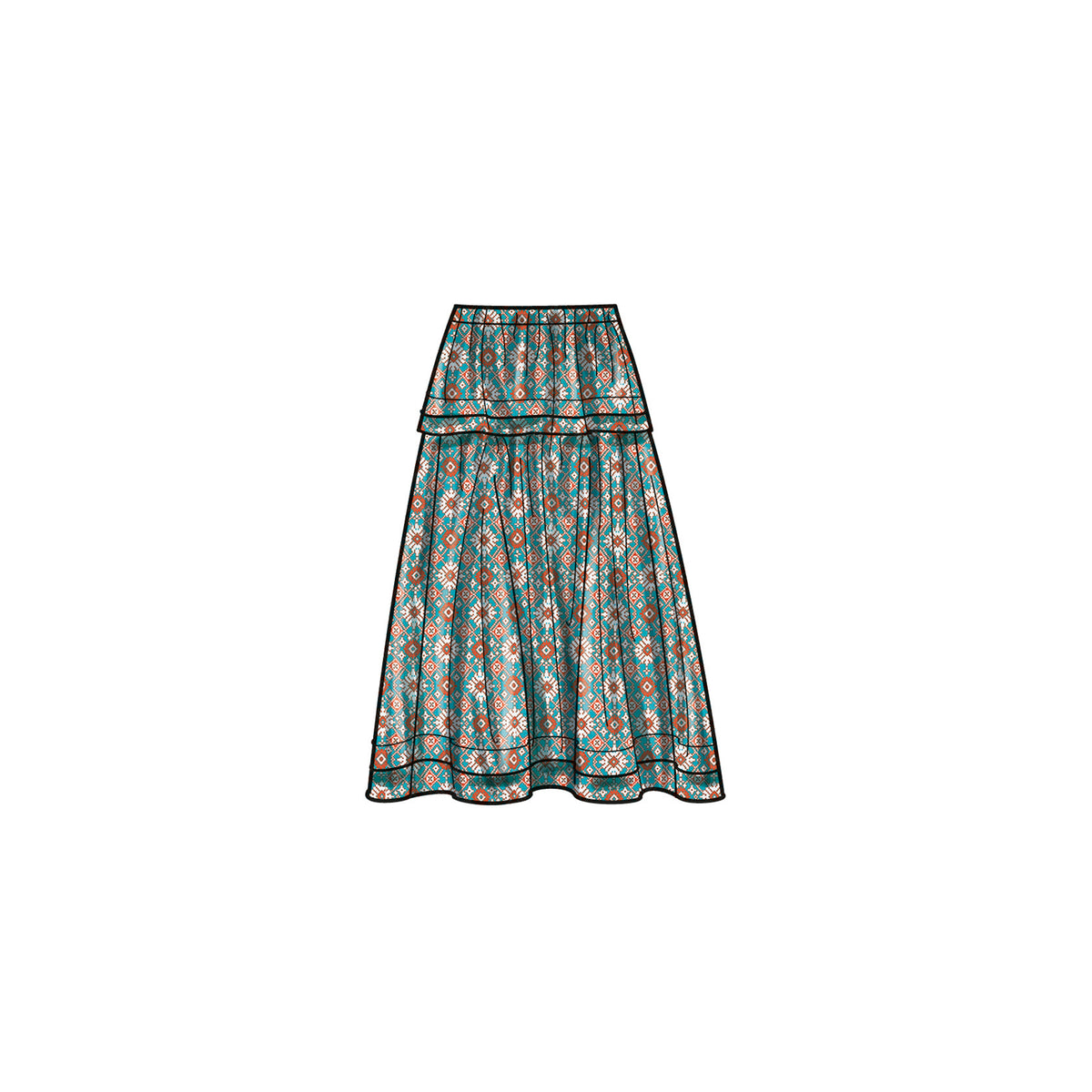 Simplicity S9750 sewing pattern envelope showing a women's pull-on tiered skirt